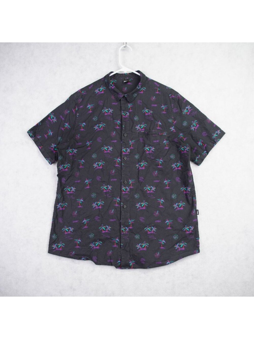 Oakley Mens Vibrant Palm Tree Print Hawaiian Shirt Size XL Black Ourdoors Cotton
